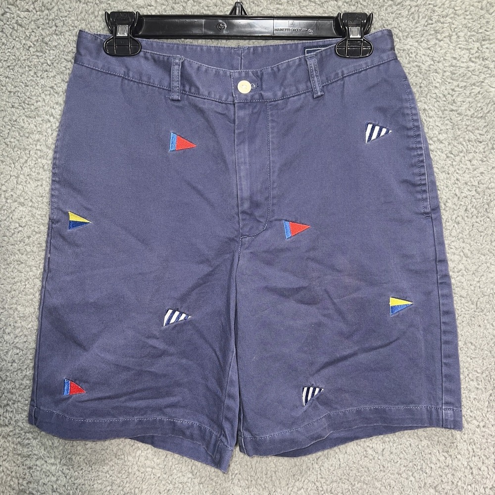 Vineyard Vines Club Shorts Men's 28 Blue Embroidered Flags Preppy 8" Chino Style